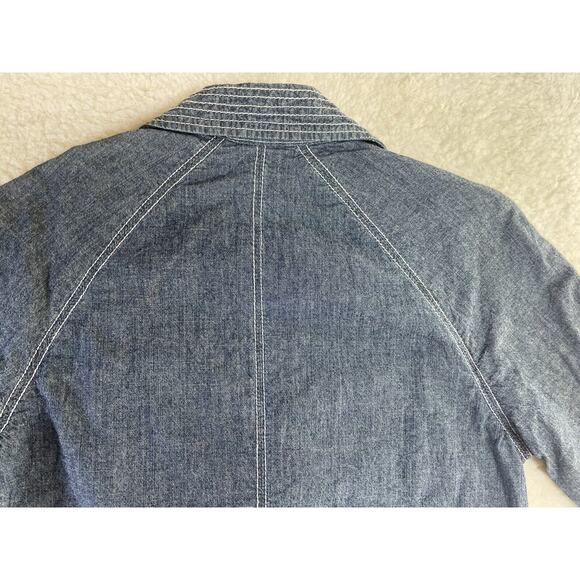 Chicos Jean Jacket Womens Size 0 Nautical contrast Stitch Flap Chambray Denim - Picture 8 of 11